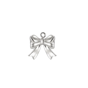 Polished silver stainless steel bow pendant for DIY jewelry making on white background