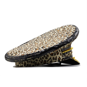 Leopard print captain hat with black sequins and gold rivets for hen parties
