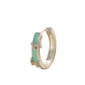 Boucle d'oreille créole papillon dorée avec rayures en émail vert pour femme