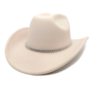 Classic beige western wool cowboy hat with three rows of sparkling rhinestone trim