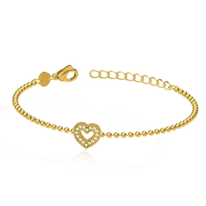 Elegant gold stainless steel bead bracelet with a sparkling heart-shaped zircon pendant