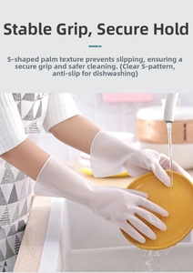 Detail of durable white household cleaning glove showing S-shaped anti-slip palm texture