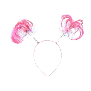 Pink tinsel party headband with wig hairballs on springs for festive celebrations
