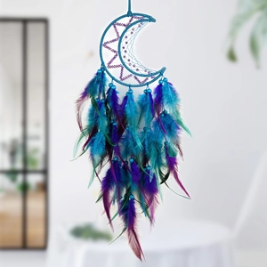 Moon Dream Catcher With Feathers And Beads Handmade Woven Wall Hanging Decoration Bohemian Style Indian Home Decor