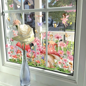 Garden fairy and mushroom house window static stickers for home glass decoration