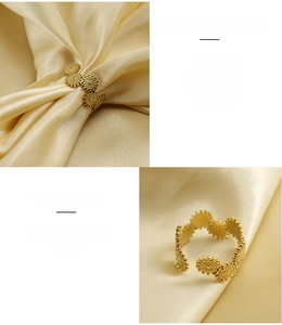 Detailed close-up of adjustable golden stainless steel ring with sunburst pattern links