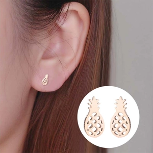 Boucles d'oreilles ajourées en forme d'ananas en acier inoxydable doré pour femmes