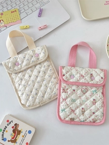 Quilted padded floral and cute bear handheld phone pouch with wrist strap handle