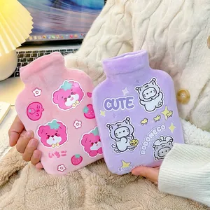 Cartoon Plush Hot Water Bottle Soft Removable Velvet Cover Cute Bear Cat Hand Warmer Washable Explosion Proof Bag