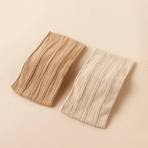 Soft cable knit nylon baby headbands with floral bow in beige and khaki colors