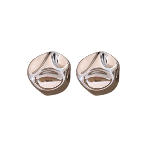 Minimalist silver pleated round earrings with liquid metal texture and sterling silver needles