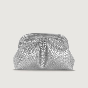 Silver woven texture dumpling bag with a stylish pleated crossbody design for women