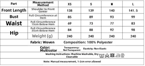 Detailed size chart for the backless satin midi dress with 100% polyester fabric info