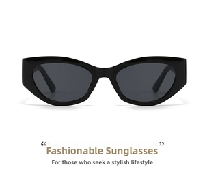 Close-up of black geometric full-frame sunglasses with dark lenses for sun protection
