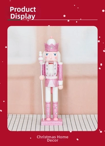 Detailed close-up of a 38cm pink glitter nutcracker soldier with a rhinestone crown