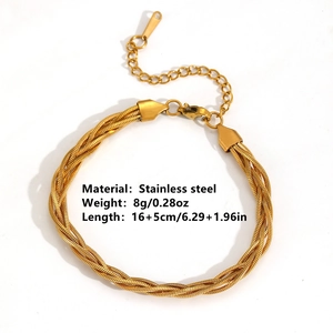 18K gold plated stainless steel snake chain woven bracelet for women 16+5cm length