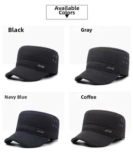 Detailed grid view of winter flat top caps in black, grey, navy, and coffee colors
