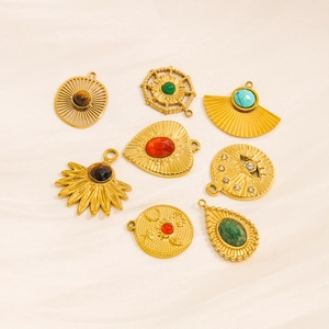 Golden 14K vacuum plated stainless steel natural stone pendants in various geometric shapes