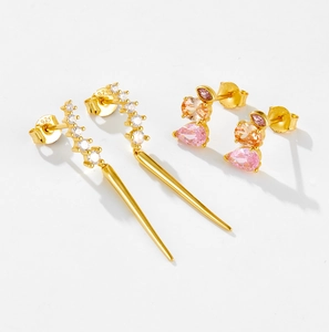Elegant 925 sterling silver earrings set with gold plating and sparkling zircon stones