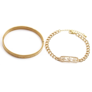 Gold star zircon bracelet and roman numeral cuff set for men and women minimalist jewelry