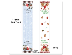 Detail view of 178cm Christmas table runners with gingerbread and gnome holiday patterns