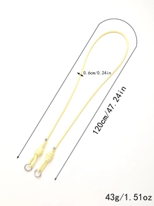 Detail view of 120cm yellow crossbody phone strap showing length and 0.6cm diameter specs
