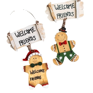 Wooden gingerbread man welcome door hanger signs for Christmas tree and festive home decor