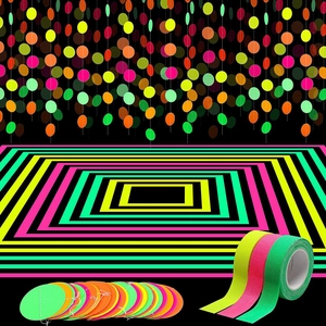 Neon fluorescent party tape and circle paper garland kit for vibrant party decorations