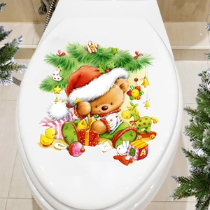 Adesivo natalizio con orsetto e albero per decorazione del copriwater in bagno festivo