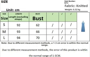 Size chart for halter neck v-neck knit vacation dress showing S to L measurements