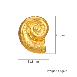 18k gold plated stainless steel spiral shell earrings with 28.5mm x 21.8mm dimensions