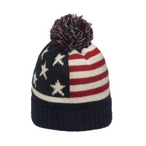 Berretto in maglia con stelle e strisce della bandiera americana e pompon tricolore