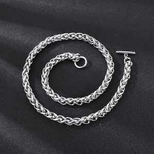 Sleek silver stainless steel wheat chain necklace featuring a stylish toggle clasp
