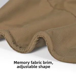 Detail of khaki sun hat brim with built-in memory wire for easy adjustable shaping