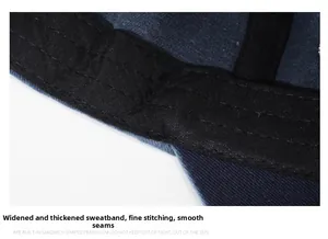 Macro detail of wide padded sweatband and fine stitching on a navy baseball cap
