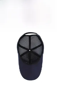 Detail view of the breathable mesh structure and interior lining of the navy baseball cap