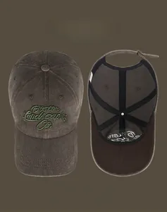 Detail of vintage washed baseball cap with Boston embroidery and multiple color options