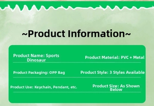 Detailed product specifications and size info for cartoon sport dinosaur keychains