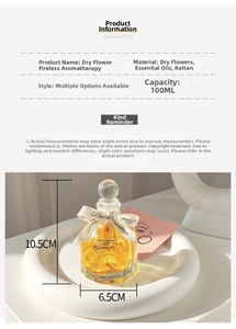 Detail of 100ml rose aromatherapy bottle with dried flowers and elegant ribbon bow