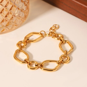 Minimalist gold irregular geometric chunky chain bracelet with adjustable link for women