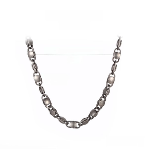 Detail view of 8mm men's stainless steel necklace with industrial hexagon link design
