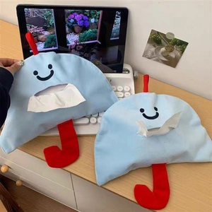 Cute blue smiley mushroom tissue storage bags made of durable canvas in a two-piece set