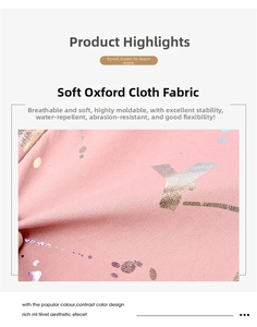 Detail of pink oxford fabric with silver bird print and water-resistant texture