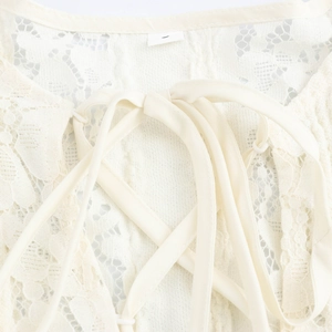 Elegant French style white lace slim fit maxi dress with sexy front tie-up design detailing
