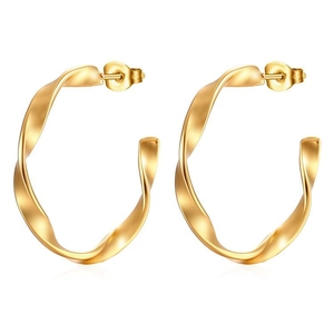 Boucles d'oreilles créoles chic en acier inoxydable torsadé doré 18K pour femmes