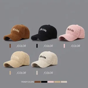 Women winter warm lamb wool baseball caps with LORADO embroidery in five soft colors