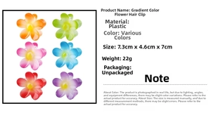 Detailed size specifications of 7.3cm gradient floral hair claw clips in a 6-piece set