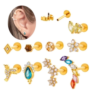 Titanium Alloy G23 Cartilage Earring Internal Thread Labret Stud Cubic Zirconia Lip Piercing Jewelry Flower Bird Heart Shape