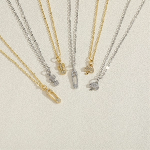 Minimalist paperclip necklace with zircon pendant in gold and silver finish