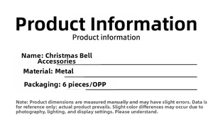 Detail view of 6pcs metal Christmas bell ornaments set in clear OPP bag packaging